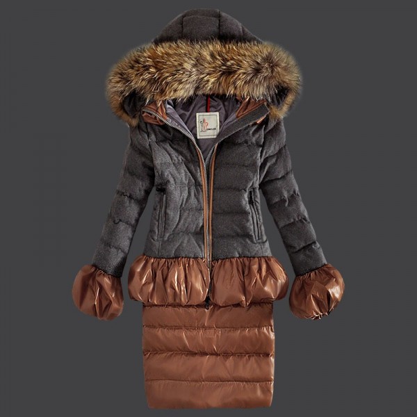 Moncler Donna lungo Giù cappotto grigio Presa M1083